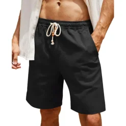 Online OUKU Men's Shorts Linen Shorts Summer Cotton Shorts Beach Shorts Casual Shorts Solid Colored Soft Outdoor Knee Length Casual Daily Hawaiian Classic Black Grey
