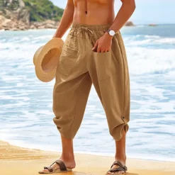 Clearance OUKU Men's Shorts Linen Shorts Summer Shorts Beach Shorts Capri Pants Drawstring Elastic Waist Front Pocket Plain Comfort Breathable Daily Holiday Going out Hawaiian Boho Black White