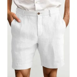 New OUKU Men's Shorts Linen Shorts Dress Shorts Summer Shorts Zipper Buttons Pocket Plain Comfort Breathable Outdoor Daily Going out Fashion Casual Black White