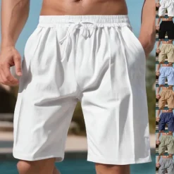 Clearance OUKU Men's Shorts Linen Shorts Summer Shorts Beach Shorts Pocket Drawstring Elastic Waist Plain Comfort Breathable Short Vacation Holiday Beach Hawaiian Boho Black White