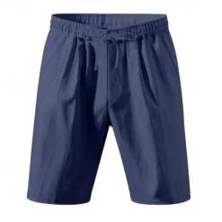 Clearance OUKU Men's Shorts Linen Shorts Summer Shorts Beach Shorts Pocket Drawstring Elastic Waist Plain Comfort Breathable Short Vacation Holiday Beach Hawaiian Boho Black White