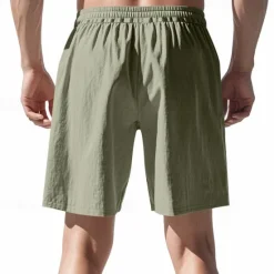Clearance OUKU Men's Shorts Linen Shorts Summer Shorts Beach Shorts Pocket Drawstring Elastic Waist Plain Comfort Breathable Short Vacation Holiday Beach Hawaiian Boho Black White
