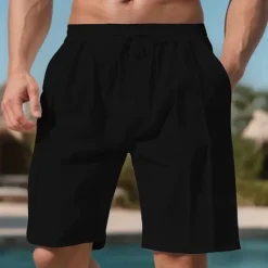 Clearance OUKU Men's Shorts Linen Shorts Summer Shorts Beach Shorts Pocket Drawstring Elastic Waist Plain Comfort Breathable Short Vacation Holiday Beach Hawaiian Boho Black White
