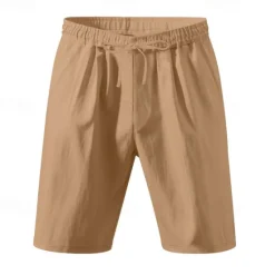 Clearance OUKU Men's Shorts Linen Shorts Summer Shorts Beach Shorts Pocket Drawstring Elastic Waist Plain Comfort Breathable Short Vacation Holiday Beach Hawaiian Boho Black White