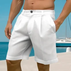 Hot OUKU Men's Shorts Linen Shorts Summer Shorts Beach Shorts Button Pocket Straight Leg Plain Comfort Breathable Short Casual Daily Holiday Linen / Cotton Blend Fashion Black White