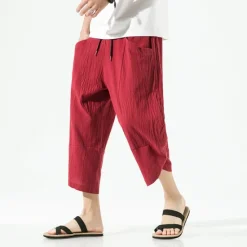 OUKU Men's Shorts Linen Shorts Summer Shorts Beach Shorts Capri Pants Drawstring Elastic Waist Plain Breathable Soft Short Casual Daily Holiday Linen / Cotton Blend Streetwear Hawaiian Black White