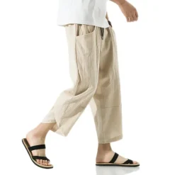 OUKU Men's Shorts Linen Shorts Summer Shorts Beach Shorts Capri Pants Drawstring Elastic Waist Plain Breathable Soft Short Casual Daily Holiday Linen / Cotton Blend Streetwear Hawaiian Black White