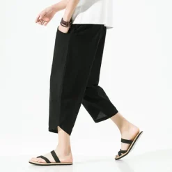 OUKU Men's Shorts Linen Shorts Summer Shorts Beach Shorts Capri Pants Drawstring Elastic Waist Plain Breathable Soft Short Casual Daily Holiday Linen / Cotton Blend Streetwear Hawaiian Black White