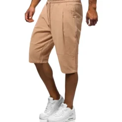 Discount OUKU Men's Shorts Linen Shorts Summer Shorts Capri Pants Drawstring Elastic Waist Classic Solid Colored Outdoor Knee Length Daily Going out Stylish Classic Style Slim Gray Green Black Micro-elastic