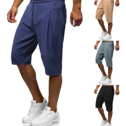 Discount OUKU Men's Shorts Linen Shorts Summer Shorts Capri Pants Drawstring Elastic Waist Classic Solid Colored Outdoor Knee Length Daily Going out Stylish Classic Style Slim Gray Green Black Micro-elastic