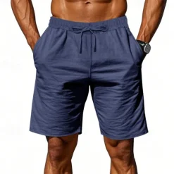 Discount OUKU Men's Shorts Linen Shorts Summer Shorts Beach Shorts Pocket Drawstring Elastic Waist Plain Comfort Breathable Short Vacation Holiday Beach Hawaiian Boho Black White