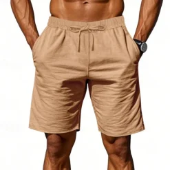 Discount OUKU Men's Shorts Linen Shorts Summer Shorts Beach Shorts Pocket Drawstring Elastic Waist Plain Comfort Breathable Short Vacation Holiday Beach Hawaiian Boho Black White