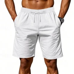 Discount OUKU Men's Shorts Linen Shorts Summer Shorts Beach Shorts Pocket Drawstring Elastic Waist Plain Comfort Breathable Short Vacation Holiday Beach Hawaiian Boho Black White