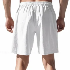 Discount OUKU Men's Shorts Linen Shorts Summer Shorts Beach Shorts Pocket Drawstring Elastic Waist Plain Comfort Breathable Short Vacation Holiday Beach Hawaiian Boho Black White