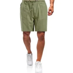 Outlet OUKU Men's Shorts Linen Shorts Summer Shorts Beach Shorts Drawstring Elastic Waist Plain Breathable Soft Short Casual Daily Holiday Streetwear Hawaiian White Blue Micro-elastic