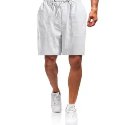 Outlet OUKU Men's Shorts Linen Shorts Summer Shorts Beach Shorts Drawstring Elastic Waist Plain Breathable Soft Short Casual Daily Holiday Streetwear Hawaiian White Blue Micro-elastic