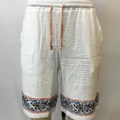 Discount OUKU Men's Shorts Linen Shorts Summer Shorts Beach Shorts Patchwork Drawstring Elastic Waist Plain Breathable Knee Length Vacation Holiday Beach Fashion Casual White