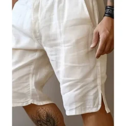 Discount OUKU Men's Shorts Linen Shorts Summer Shorts Split Front Pocket Straight Leg Plain Comfort Breathable Knee Length Party Outdoor Casual Fashion Basic Black White