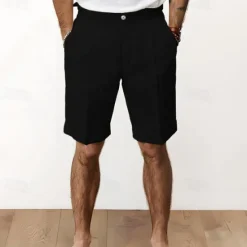Clearance OUKU Men's Shorts Linen Shorts Summer Shorts Pocket Plain Comfort Breathable Outdoor Daily Going out Fashion Streetwear Black White