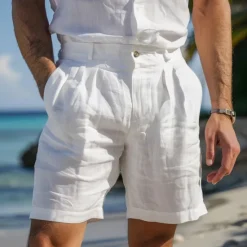 OUKU Men's Shorts Linen Shorts Dress Shorts Summer Shorts Beach Shorts Pocket Elastic Waist Straight Leg Plain Comfort Breathable Knee Length Casual Daily Holiday Fashion Streetwear Black White