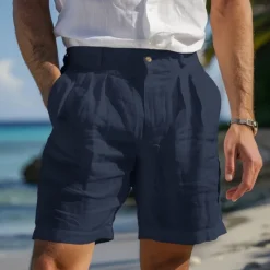 OUKU Men's Shorts Linen Shorts Dress Shorts Summer Shorts Beach Shorts Pocket Elastic Waist Straight Leg Plain Comfort Breathable Knee Length Casual Daily Holiday Fashion Streetwear Black White