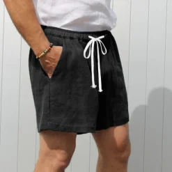 Best OUKU Men's Shorts Linen Shorts Summer Shorts Pocket Drawstring Elastic Waist Plain Comfort Breathable Short Casual Daily Holiday Fashion Classic Style Black White
