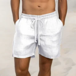 Best OUKU Men's Shorts Linen Shorts Summer Shorts Pocket Drawstring Elastic Waist Plain Comfort Breathable Short Casual Daily Holiday Fashion Classic Style Black White