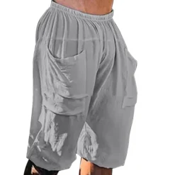 New OUKU Men's Shorts Linen Shorts Summer Shorts Elastic Waist Front Pocket Plain Comfort Breathable Outdoor Daily Going out Fashion Casual Black Green