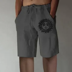 New OUKU Men's Shorts Linen Shorts Summer Shorts Baggy Shorts Elastic Waist Print Straight Leg Sun Graphic Prints Comfort Breathable Knee Length Sports Outdoor Daily Fashion Big and Tall White Blue
