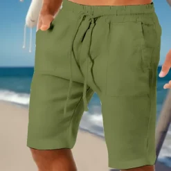 Hot OUKU Men's Shorts Linen Shorts Summer Shorts Pocket Drawstring Elastic Waist Plain Comfort Breathable Outdoor Daily Going out Fashion Streetwear White Green