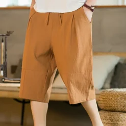 New OUKU Men's Shorts Linen Shorts Summer Shorts Beach Shorts Capri Pants Drawstring Elastic Waist Plain Breathable Soft Calf-Length Casual Daily Holiday Linen / Cotton Blend Streetwear Hawaiian Black Blue