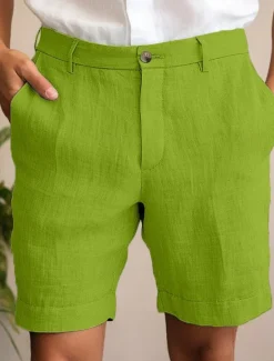 Outlet OUKU Men's Shorts Linen Shorts Dress Shorts Summer Shorts Zipper Buttons Pocket Plain Comfort Breathable Outdoor Daily Going out Fashion Casual Black White