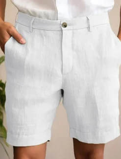 Outlet OUKU Men's Shorts Linen Shorts Dress Shorts Summer Shorts Zipper Buttons Pocket Plain Comfort Breathable Outdoor Daily Going out Fashion Casual Black White