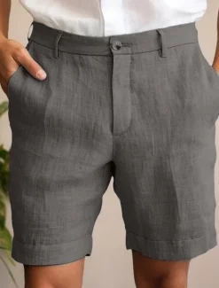 Outlet OUKU Men's Shorts Linen Shorts Dress Shorts Summer Shorts Zipper Buttons Pocket Plain Comfort Breathable Outdoor Daily Going out Fashion Casual Black White