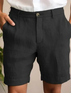 Outlet OUKU Men's Shorts Linen Shorts Dress Shorts Summer Shorts Zipper Buttons Pocket Plain Comfort Breathable Outdoor Daily Going out Fashion Casual Black White