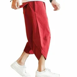 Sale OUKU Men's Shorts Linen Shorts Summer Shorts Beach Shorts Boho Pants Drawstring Elastic Waist Plain Comfort Breathable Outdoor Daily Going out Fashion Streetwear Black Wine