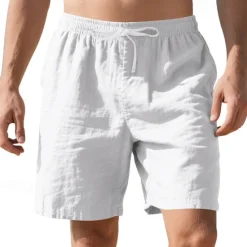 Clearance OUKU Men's Shorts Linen Shorts Summer Shorts Beach Shorts Pocket Drawstring Elastic Waist Plain Comfort Breathable Short Vacation Holiday Beach Hawaiian Boho Black White