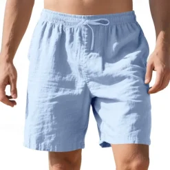 Clearance OUKU Men's Shorts Linen Shorts Summer Shorts Beach Shorts Pocket Drawstring Elastic Waist Plain Comfort Breathable Short Vacation Holiday Beach Hawaiian Boho Black White
