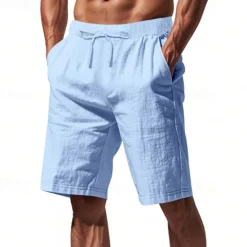 Clearance OUKU Men's Shorts Linen Shorts Summer Shorts Beach Shorts Pocket Drawstring Elastic Waist Plain Comfort Breathable Short Vacation Holiday Beach Hawaiian Boho Black White