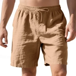 Clearance OUKU Men's Shorts Linen Shorts Summer Shorts Beach Shorts Pocket Drawstring Elastic Waist Plain Comfort Breathable Short Vacation Holiday Beach Hawaiian Boho Black White