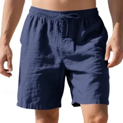 Clearance OUKU Men's Shorts Linen Shorts Summer Shorts Beach Shorts Pocket Drawstring Elastic Waist Plain Comfort Breathable Short Vacation Holiday Beach Hawaiian Boho Black White