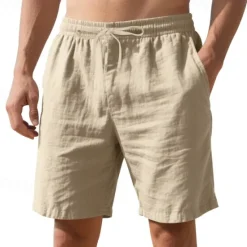 Clearance OUKU Men's Shorts Linen Shorts Summer Shorts Beach Shorts Pocket Drawstring Elastic Waist Plain Comfort Breathable Short Vacation Holiday Beach Hawaiian Boho Black White