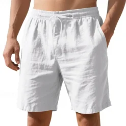 Clearance OUKU Men's Shorts Linen Shorts Summer Shorts Beach Shorts Pocket Drawstring Elastic Waist Plain Comfort Breathable Short Vacation Holiday Beach Hawaiian Boho Black White