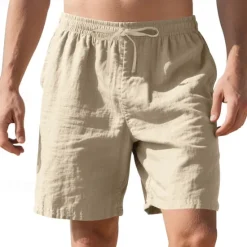 Clearance OUKU Men's Shorts Linen Shorts Summer Shorts Beach Shorts Pocket Drawstring Elastic Waist Plain Comfort Breathable Short Vacation Holiday Beach Hawaiian Boho Black White