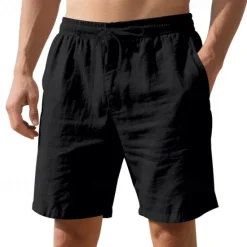 Clearance OUKU Men's Shorts Linen Shorts Summer Shorts Beach Shorts Pocket Drawstring Elastic Waist Plain Comfort Breathable Short Vacation Holiday Beach Hawaiian Boho Black White