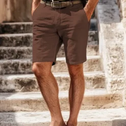 Online OUKU Men's Shorts Linen Shorts Dress Shorts Summer Shorts Zipper Pocket Buttons Plain Comfort Soft Outdoor Daily Going out Fashion Casual Black White