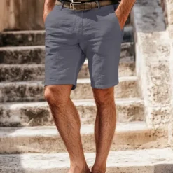 Online OUKU Men's Shorts Linen Shorts Dress Shorts Summer Shorts Zipper Pocket Buttons Plain Comfort Soft Outdoor Daily Going out Fashion Casual Black White