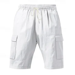 Online OUKU Men's Shorts Linen Shorts Summer Shorts Beach Shorts Drawstring Elastic Waist Multi Pocket Plain Comfort Breathable Short Vacation Holiday Beach Hawaiian Boho Black White