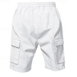 Online OUKU Men's Shorts Linen Shorts Summer Shorts Beach Shorts Drawstring Elastic Waist Multi Pocket Plain Comfort Breathable Short Vacation Holiday Beach Hawaiian Boho Black White
