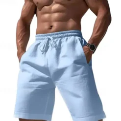Clearance OUKU Men's Shorts Linen Shorts Summer Shorts Pocket Drawstring Elastic Waist Plain Comfort Breathable Short Casual Daily Holiday Fashion Classic Style Black White